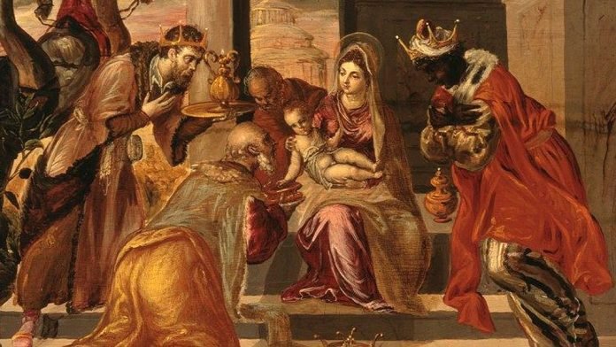 Los Reyes Magos en adoración ante Jesús (Museo Soumaya)
